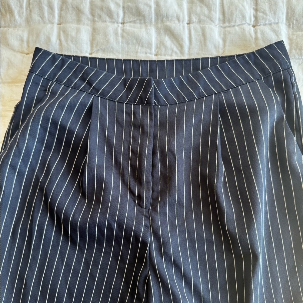 Pinstripe Wide Leg Trousers in Navy - Picture 4 of 8